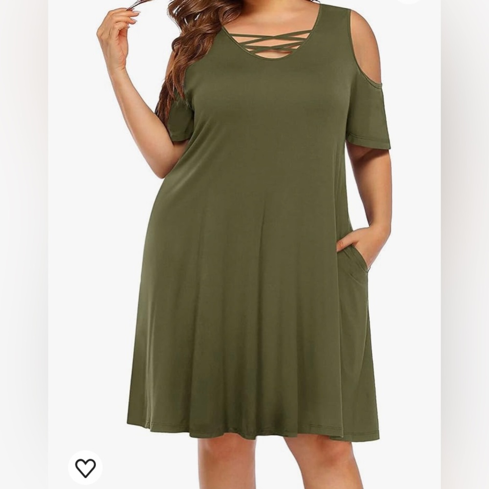 Women's Plus Size Dress Cold Shoulder Casual T-Shirt Knee Length with Pockets